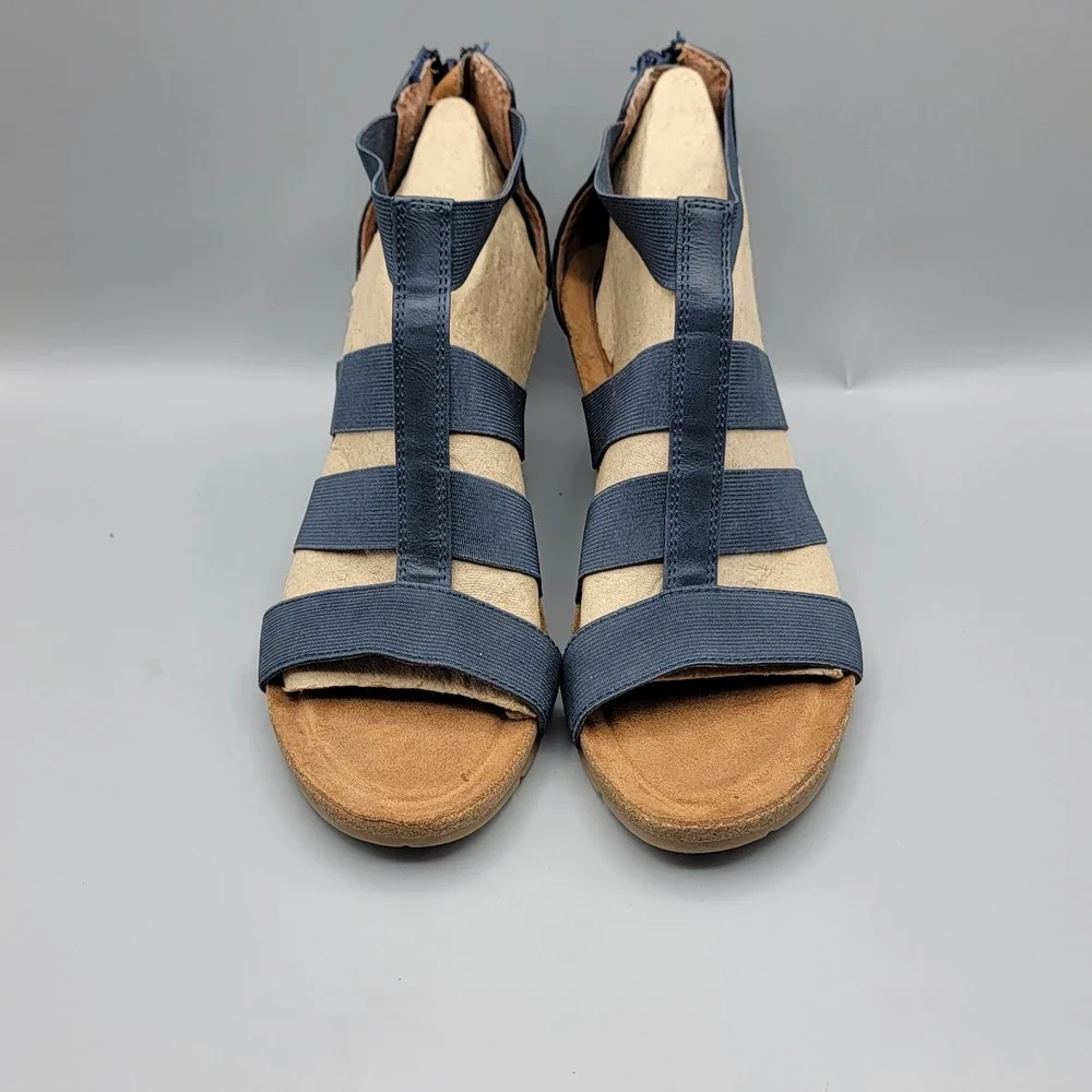 EuroSoft by Sofft Yerona Navy Blue Strappy Wedge Sandals Womens SIZE 7.5